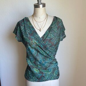 Green Paisley Wrap-Front Blouse